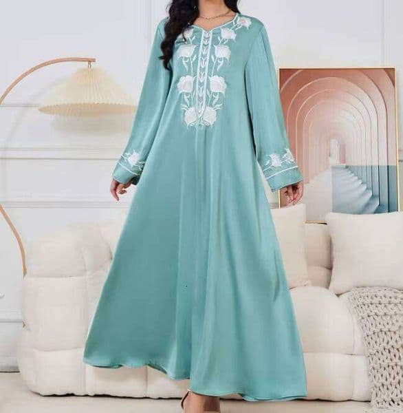 Fashion Dubai Plus Size Arabian Women's Abaya Floral Embroidered Casual Long Dress
