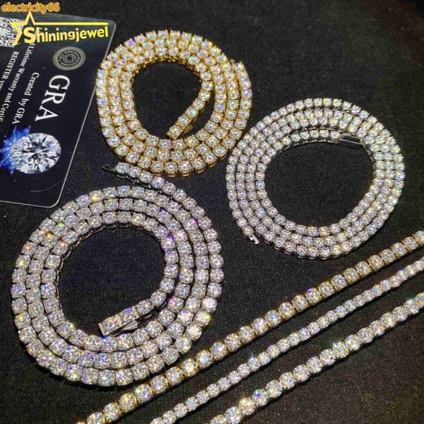 3mm 4mm Shining Diamond Bracelet Hip Hop Moissanite Jewelry Iced Out VVS Moissanite Necklace 316L Stainless Steel Tennis Chain