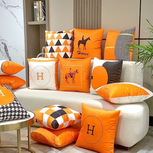 Orange for sofa and living room luxury high-end feel cushion cover without insert plush headrest waist support pillow