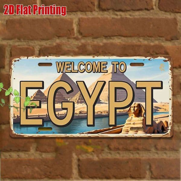 2D Flat,1pc, Vintage Metal for Decorationg Only, Outdoor Wall Art (29.97cm * 14.99cm), WELCOME to EGYPT Aluminum Sign, 26Y0423