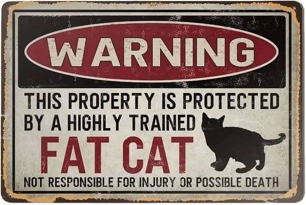 Property Protected By Fat Cat Retro Metal Tin Sign - Home Bar Wall Art Decor 26Y0423