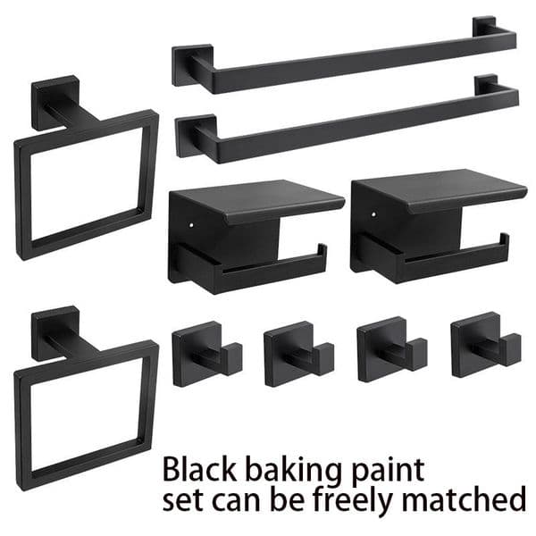Black Baking Paint Stainless Steel Bathroom Hardware Set, Mix Match Wall Mounted Accessory Kit, Brushed Gold Options
