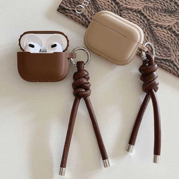 Brown Sile Earphone Case with Leather Rope Keyain For AirPods 4 ANC AirPod 1 2 3 Pro 2 Cases Soft Headset Protective Cover J260423