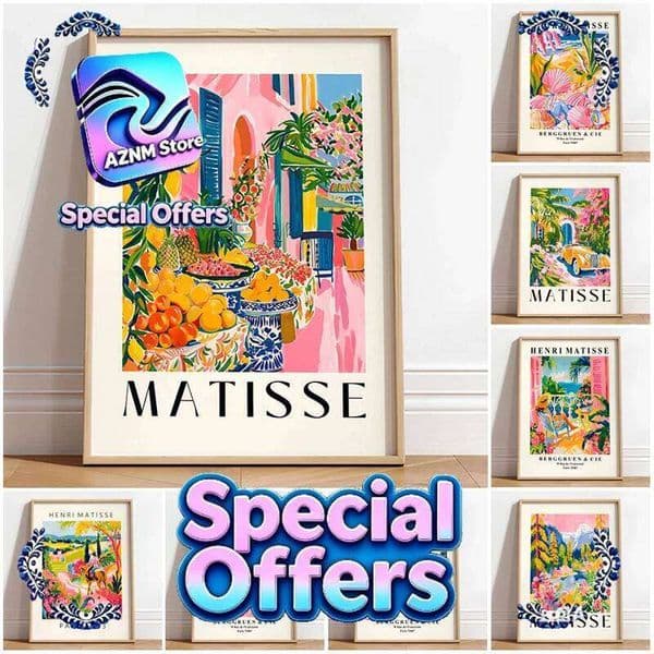 Beach House Poster Pink Maximalist Prints Canvas Painting Matisse Wall Art Beachy Picture for Bathroom Home Decoration 26W0423