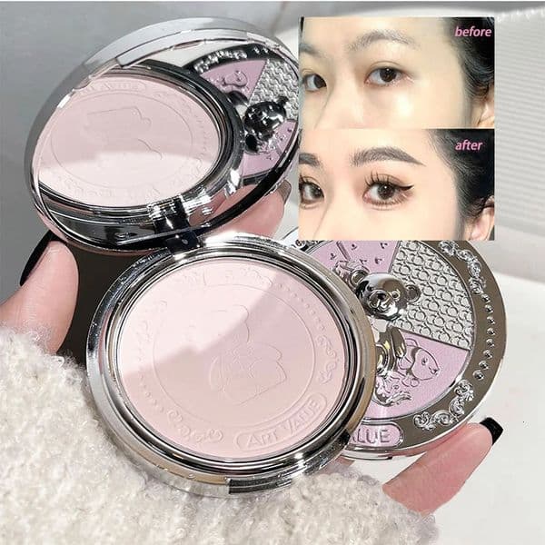 3 Color Oil Control Press Powder Cute Bear Natural Matte Waterproof White Pink Loose Face Setting Powder Palette Korean Makeup 260423