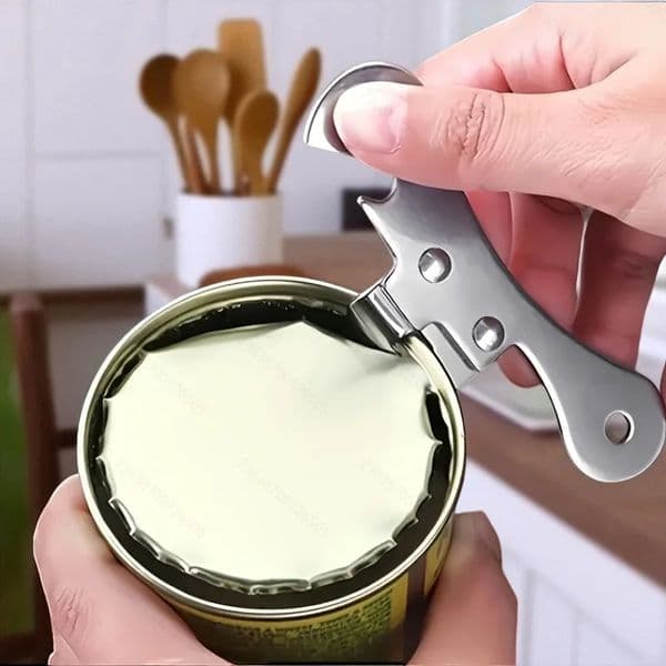 A Stainless Steel Manual Can Opener Multifunctional with Ergonomic Grip Integrated Bottle Cap Kitchen Tool 260420
