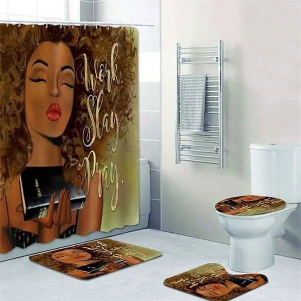 Designer African American Shower Set Black Girl Work Slay Pray Bathroom h Curtain Bath Mat Rug Carpet Toilet Inspiration Home Decor Free Shipping 12 16
