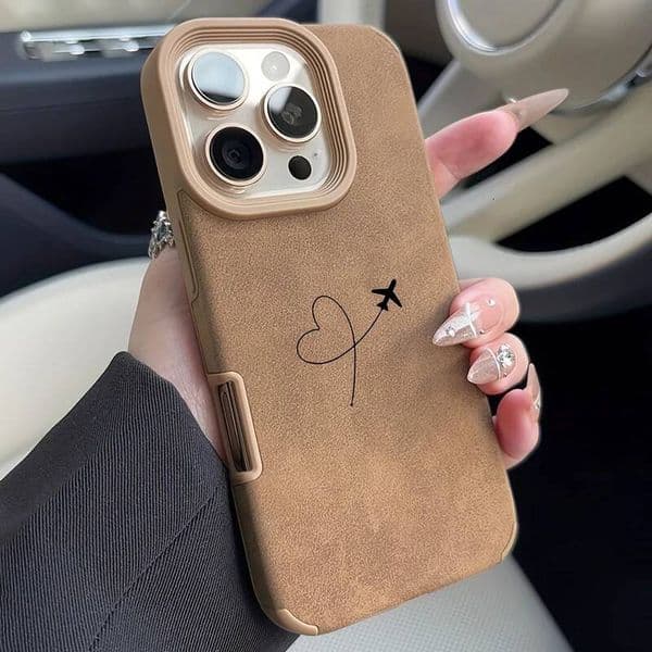 Airplane Route Love Heart Design Faux Leather Phone Case For iPhone 14 13 12 11 Pro Max XS X XR 16 15 Plus 17 Air Cover