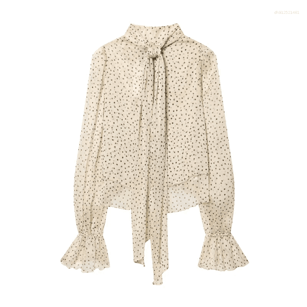 Women's Blouses Shirt 2026 Spring Style Light Yellow Polka Dot Long Sleeve Tie Decorative Ruffle Loose Lightweight And Fashion