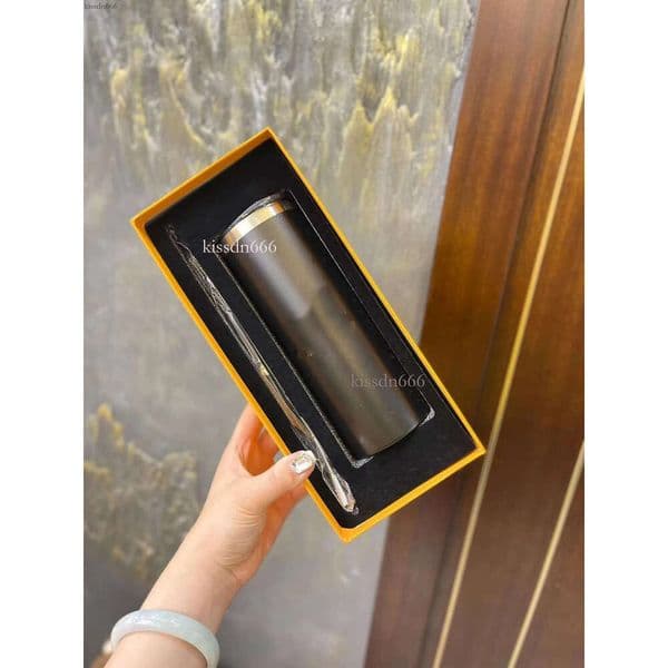 Designer Cup Stainless Steel Multi Color Classic Letter Insulated Cup Blue Straw Cup Student Portable Water Cup Gift Box