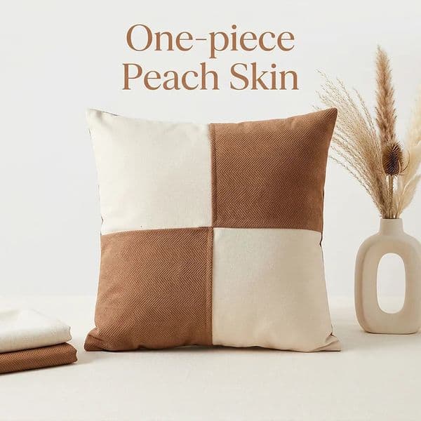 Pillow Case 40x40 Minimalist Boho Grid Stripe Cushion Cover Soft Throw Pillow Elegant Home Decor Living Room Bedroom Sofa Peach Skin 1 Pc 260423