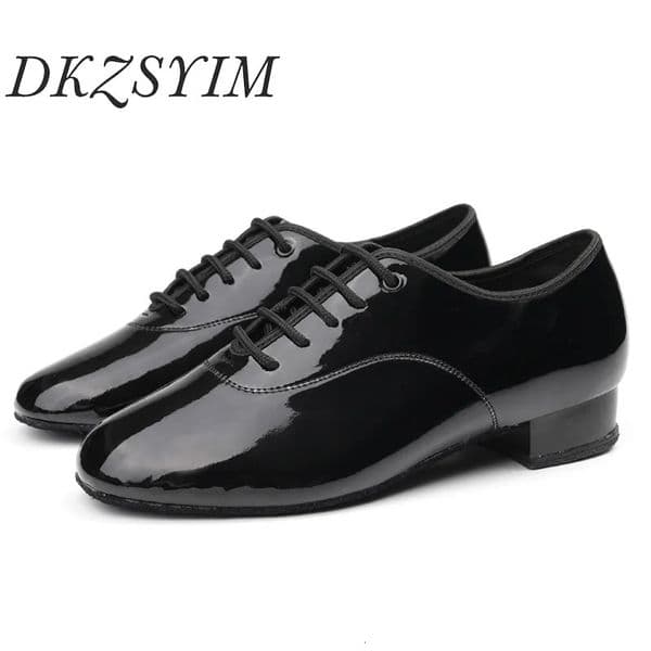 DKZSYIM Mens Latin Dance Shoes Leather Ballroom Modern Tango Dance Shoes For Boys Lace-Up Teachers Dance Sneaker Heels 2CM 260423