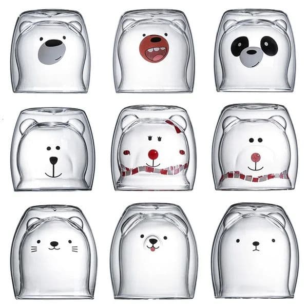 250ml Creative Double Wall Glass Mug Bear Cat Dog Animal Double-layer Glass Mug Cute Beer Milk Coffee Cup Valentines Day Gift 260423