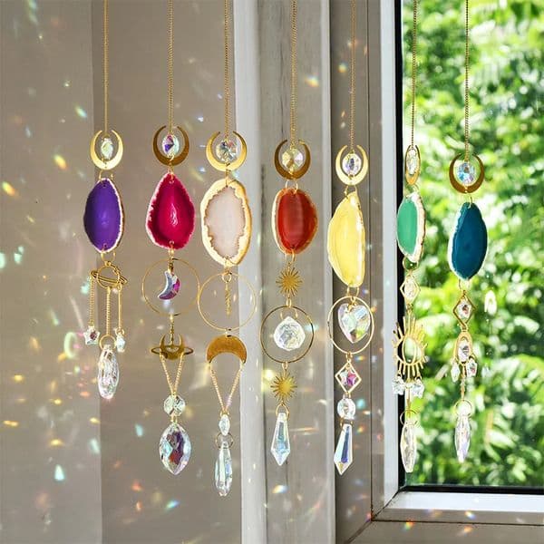 1pc Agate Sun Catcher Wind Chime Pendant Indoor and Outdoor Decoration Rainbow Maker Garden Home Decor Gift 260423