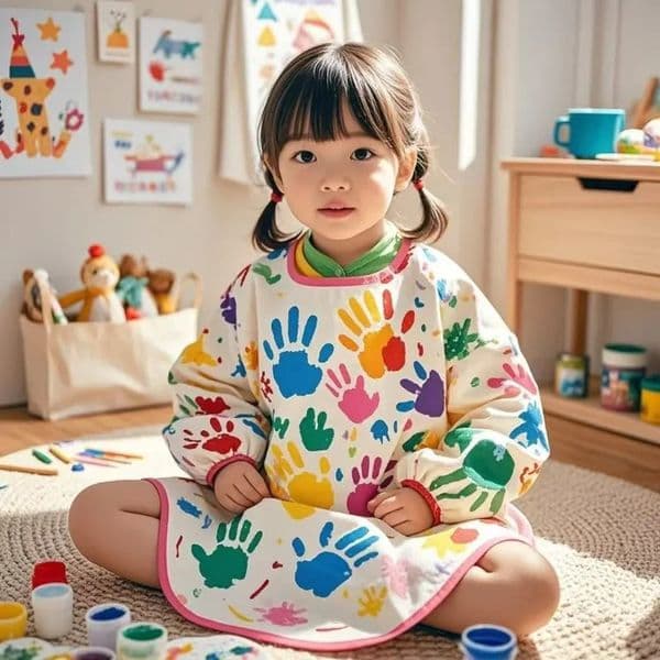 Waterproof Apron for Kitchen Kids Bib Oilproof Art Smock for Painting Apron for Baby Boys Girls Kindergarten Reverse Dressing 260424