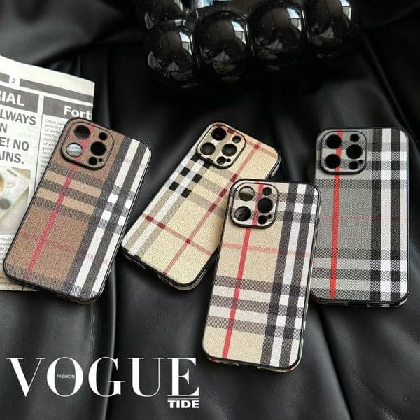 Compatible with Apple 16 Pro MAX Phone Case 15/14 Striped Plaid 13 Niche High-end 12 Side Sticker Leather