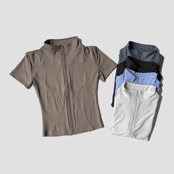 Active Shirts Slim Fit Short Sleeve Yoga Shirt Women's Stand Collar Zipper Jacket High End Running Sport Fitness Top