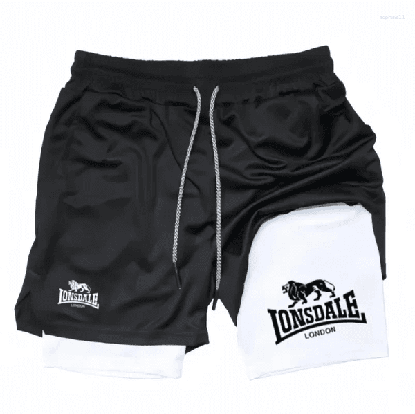 Men's Shorts Print 2in1 Running For Men Gym Workout Compression With Phone Pocket Towel Loop Summer Sport Athletic Activewear