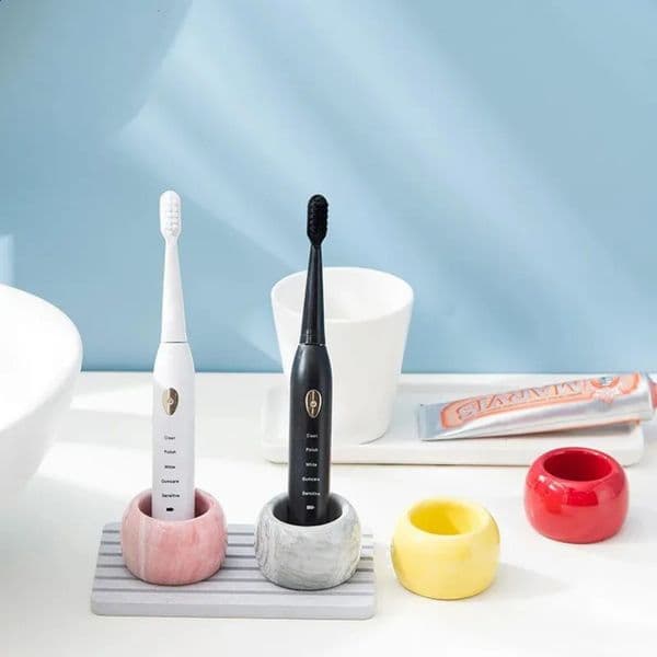 Designer Ceramic Electric h Toothbrush Holder Nordic Powder Gray Marble Circular Base El Home Bathroom Decoration Storage Supplies Free Shipping 12 16