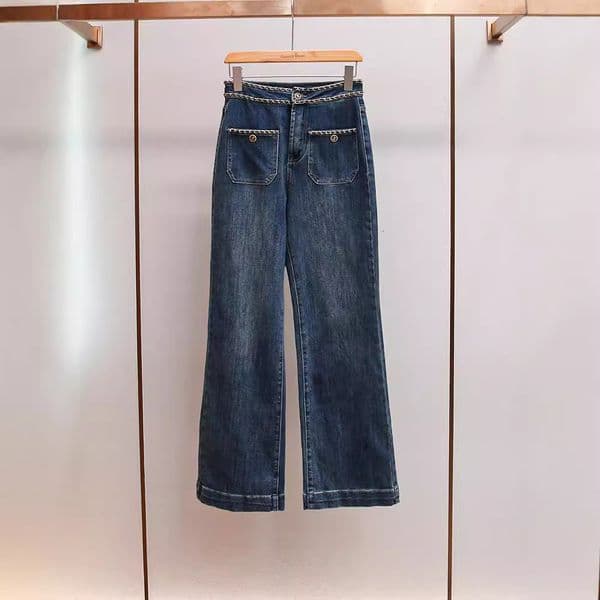 High-End Women's Clothing Retro American Style Chain Design Slimming High-Waisted Straight Wide-Leg Jeans for Women thumbnail 2