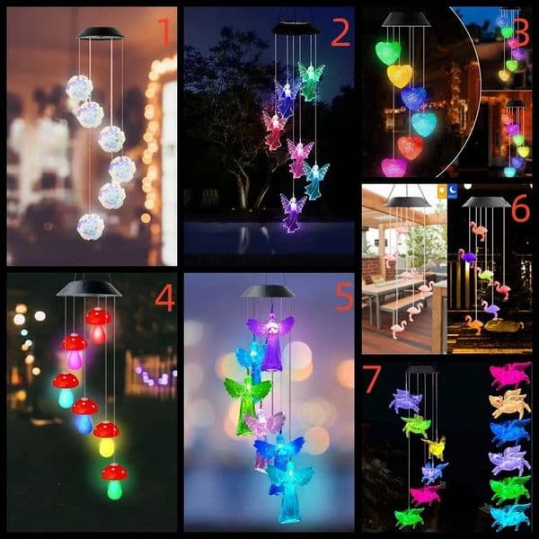 1pc Colorful Changing Light Wind Chimes With 6 LED Outdoor Waterproof Hanging Mobile Lamp For Home Garden Holiday Festival Decor 260423