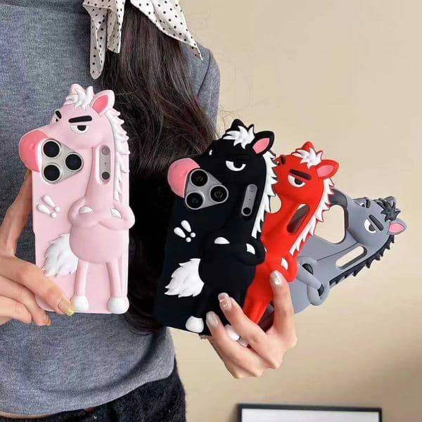 Cute 3D Unicorn Horse Soft Silicone Phone Case For iPhone 17 16 Plus 15 14 13 Pro Max Funny Cartoon Shockproof Back Cover J260423