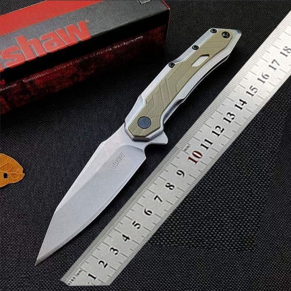 KS 1369 Folding Pocket Knife Assisted Flipper 2.95 Inch 8Cr13Mov Stonewashed Clip Point Blade G10 Handle for Camping EDC — image 1