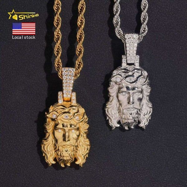 Ice Crystal D VVS Moissanite Jesus 925 Silver Hip Hop Jewelry Men's Fashion Pendant Shipped from USA In Stock