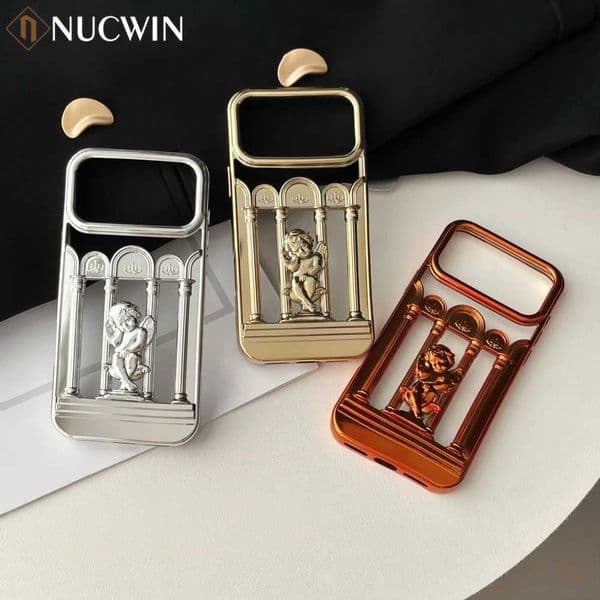 For iPhone 17 16 15 14 13 Pro Max Cute 3D Pray Angel Statue Plating Cases For iPhone 17 Air 12 Pro Max Literature Trendy Cover J260423