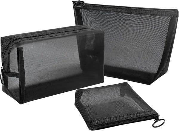 1PC Travel Black Mesh Cosmetic Bag Zipper Makeup For Women Wash Toiletry Organizer Portable Storage Pouch 260423