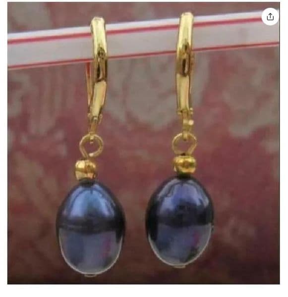 fashion 10-12mm tahitian natural black pearl dangle earring 14K hook