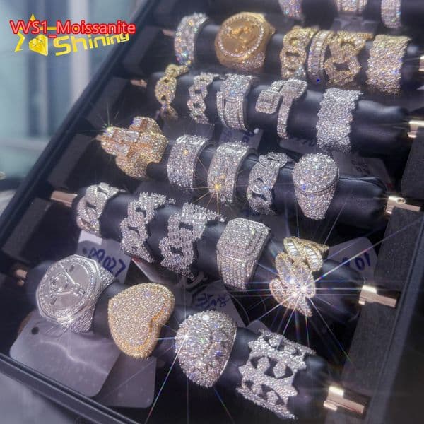 Pass Diamond Tester 925 Silver White Gold Plated VVS Diamond Hip Hop Iced Out Jewelry Diamond Moissanite Men Ring