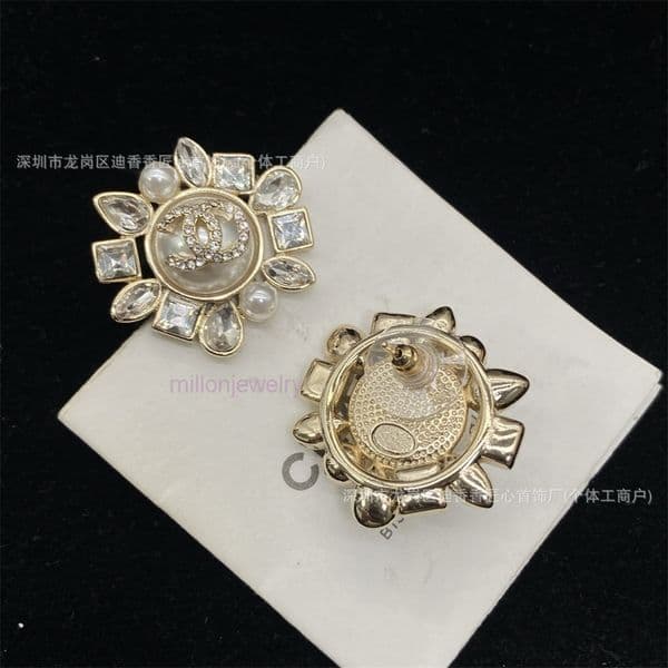designer earrings cc Earrings Womens diamond and pearl sunflower earrings elegant court style geometric diamond earrings channels jewelry
