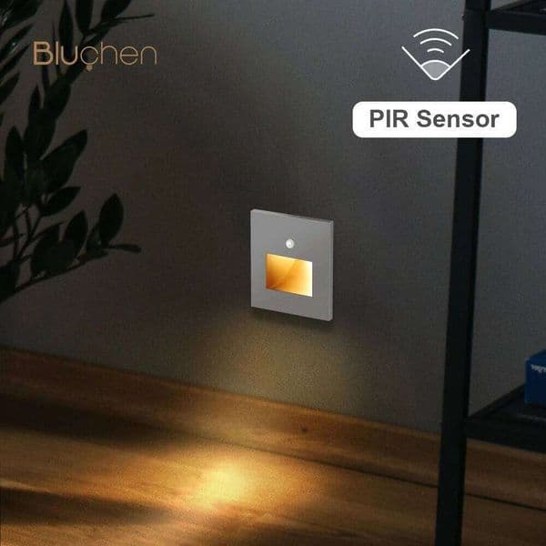 PIR Black White Gray Gold Recessed 2W Led Wall Lamp LUX Sensor Step Corridor Stairs Light