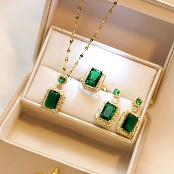 4PCS Sets Exquisite Quadrate Necklace Earrings Ring Jewelry Set Charm Ladies Fashion Bridal Gifts 260423
