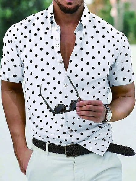 Mens Shirt Button Down Shirt Casual Shirt Summer Shirt Beach Shirt Black White Red White Green Short Sleeve Polka Dot Lapel Pri 260424