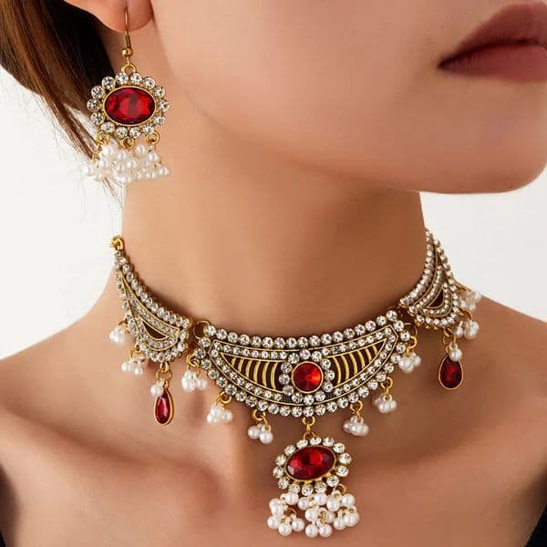 Vintage Water Drop y Necklace Earrings For Women Metal Ball Beads Decoration Jewelry Set Festival Gift 260423