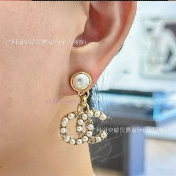 designer earrings cc Earrings Diamond-encrusted Pearl Stud Earrings for Women Fashion Earrings channels jewelry