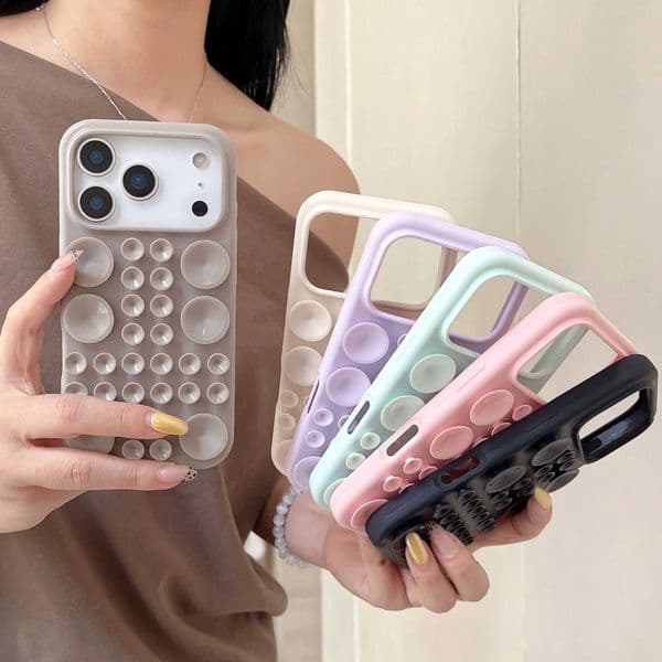 Silicone Double-Sided Suction Cup Phone Case Sticky Phone Grip with Higher Suction Power for iPhone 17 16 15 14 13 promax cover J260423