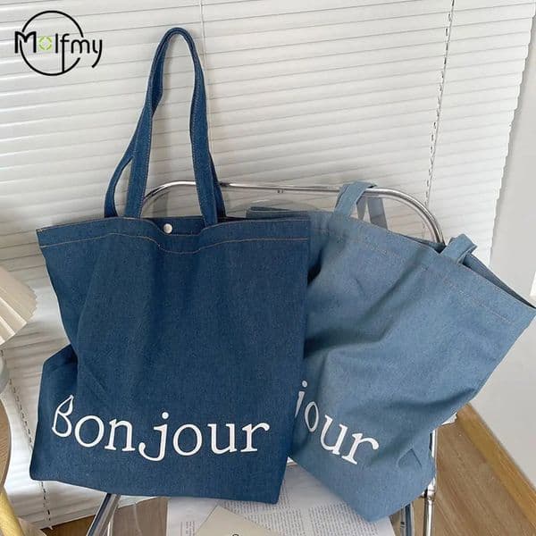 Denim Shoulder Bag Men Fabric Handbag Soft Portable Lady Chic Tote Bags Washed Casual Womens Crossbody College Backpack 260423