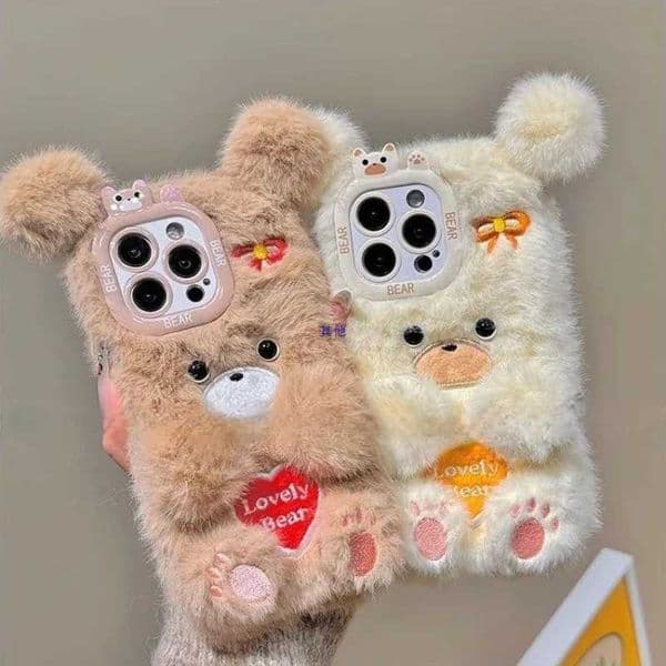 Cute plush bear shell for iPhone 16 15 13 11Pro 15 14 16 Plus Phone case Cartoon plush fabric anti-collision phone case J260423