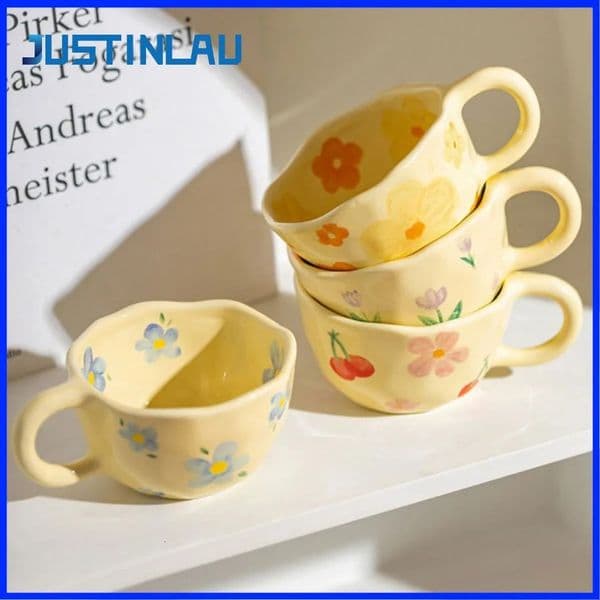 JUSTINLAU 300ml Cute Coffee Mug Ceramics Handmade Irregular Tea Cups Breakfast Milk Cup Home Desktop Cup Creative Tableware Gift 260423