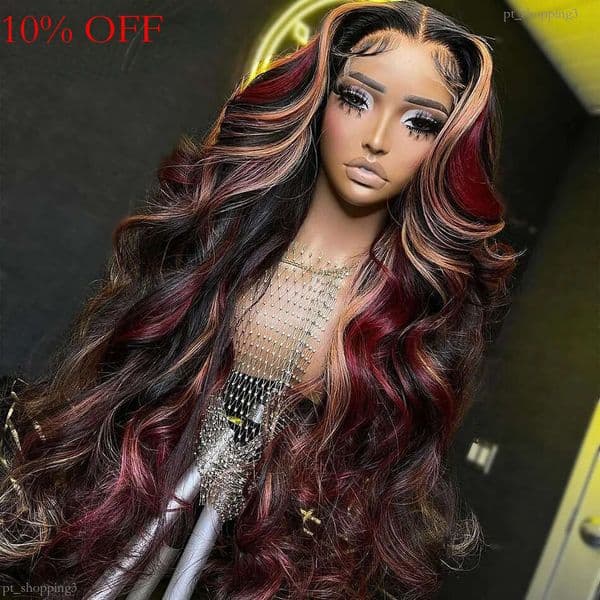 Transparent Blonde Red Highlights Body Wave Human Hair Wigs Pre Plucked Brazilian 13x4 Glueless for Women Lace Closure Wig