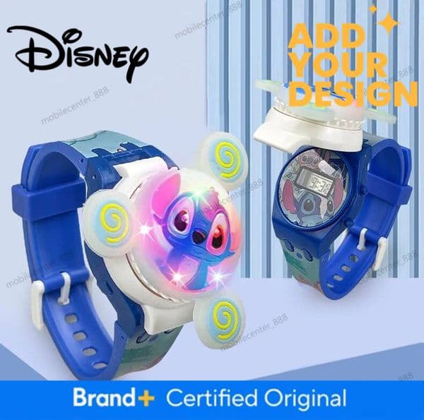 Designer Disney Creative Gyro Turntable Stitch Kids Watches For Girls Colorful Light Unicorn Children Watch Boys Electronic Clock Montre Enfant Luxury