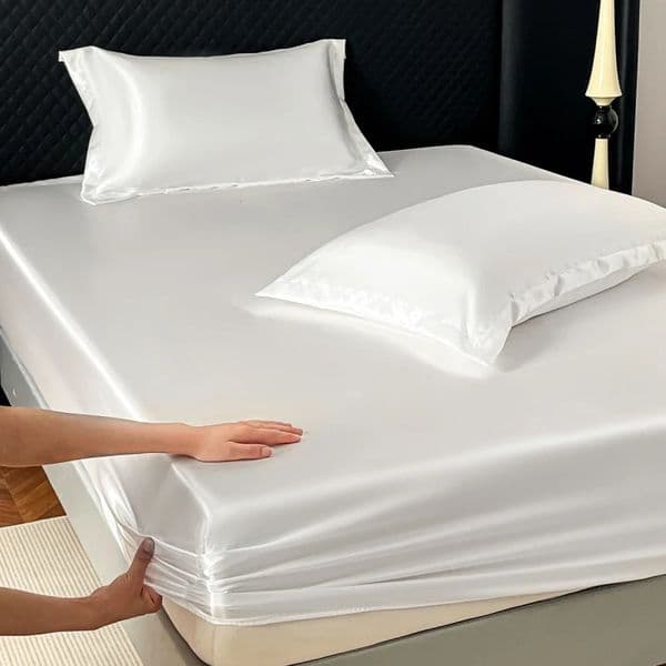 Satin Elastic Fitted Sheet Solid Mattress Cover 360 Band Bed for Single Double Couple King Queen Full Twin Bedsheet 260423