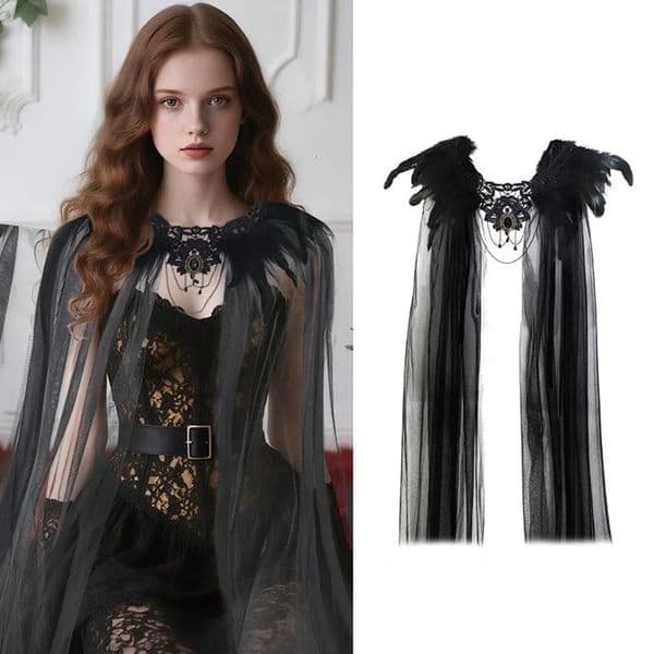 Cape Women Accessories Tulle Halloween Cosplay Costume Feather Shawl Gothic Veil For Events Special w260423