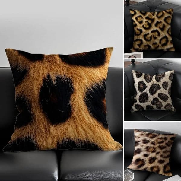 Leopard print Cushion Cover Pillow Case Anti-dustmite Invisible zipper silky plush cushion 260423