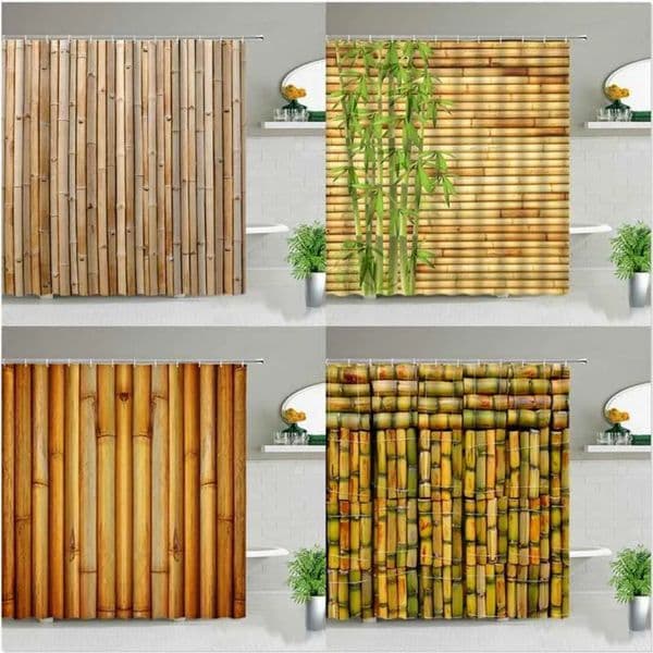 Designer Yellow h Green Bamboo Shower Curtain Bathroom Curtains Natural Scenery Waterproof Fabric Background Wall Decor Screen With Hooks Free Shipping 12