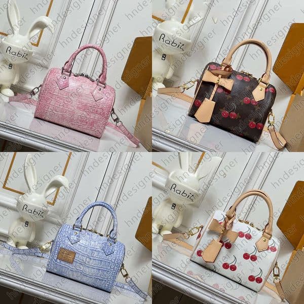 Casual Speed 20 Soft Handbags Designer Boston Pillow Cherry Tote Bag Fashion Purse Lady Pochette Luxury Travel Shoulder Zipper Chain Two Handles Hobo M52366 C1BLO