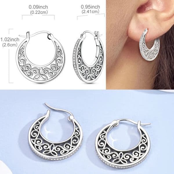 Original 925 Sterling Silver Zircon Loop Big Hoop Earrings For Women Vintage Pattern Elegant Jewelry Gift 260423